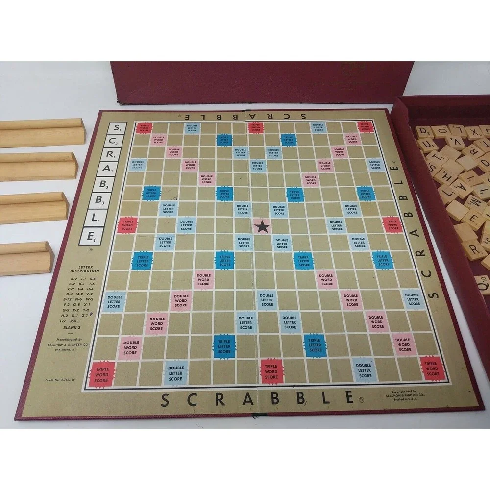 1948-1953 Scrabble Crossword Board Game 100% Complete Selchow & Richter Wood VTG